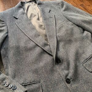 Ross & Cromarty Men’s Custom Fit Herringbone Blazer Black White Wool Blend Tweed